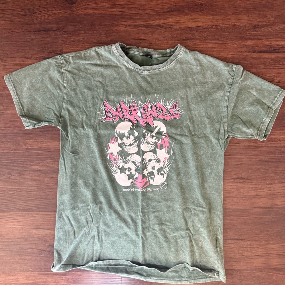 Romwe Grunge Punk Dark Gaze Green Tshirt Medium